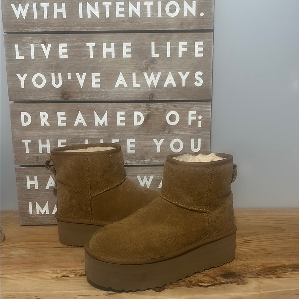 Ugg Tan Suede Platform Boots